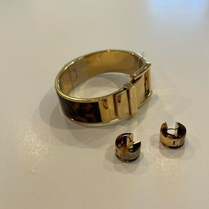 Michael Michael Kors Tortoise Goldtone Wide Cuff Bracelet and matching Earrings
